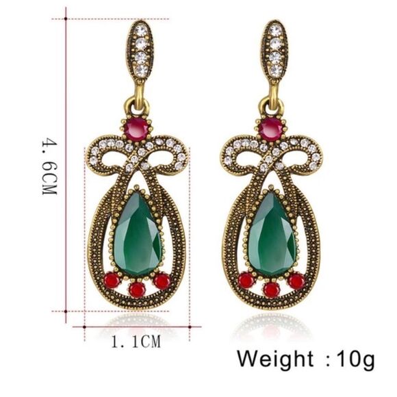 Vintage Emerald Ruby Diamond Drop Earrings - Picture 5 of 5